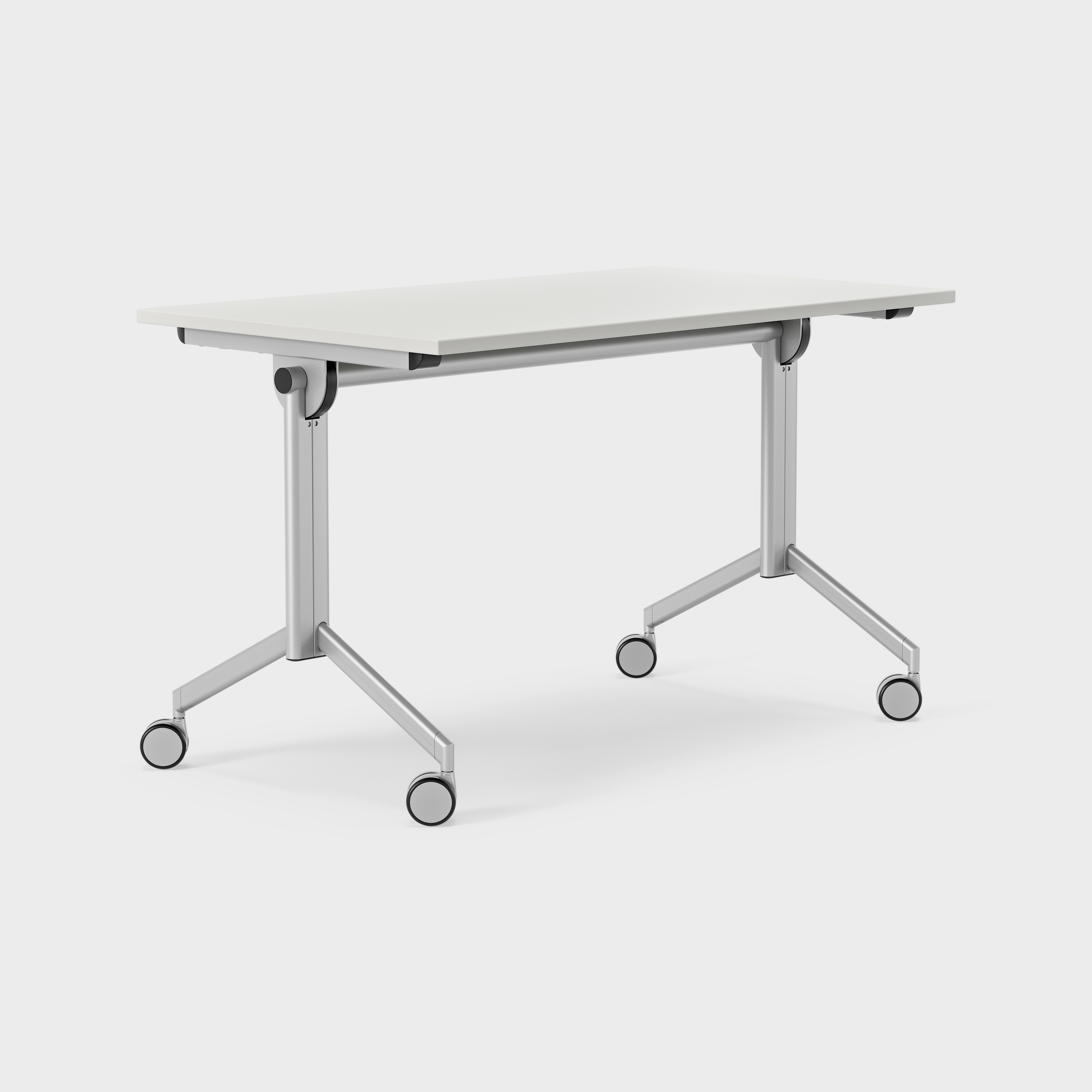 Foldex 120 x 70 cm, Taittuva pöytälevy, lukittavat pyörät, jalat hopean väriset, levy vaaleanharmaata laminaattia