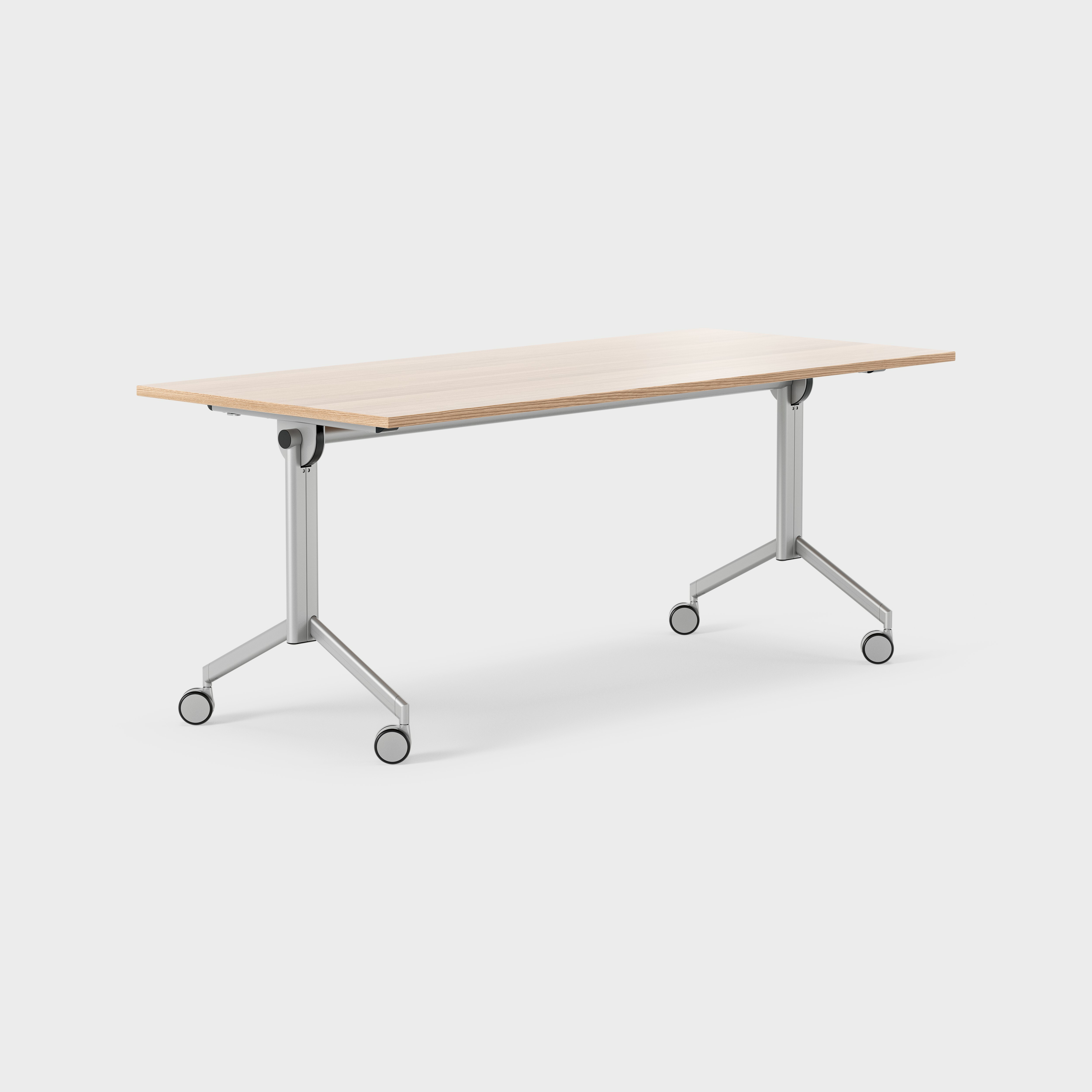 Foldex 180 x 80 cm, Sammenleggbar bordplate, låsbare hjul, ben i sølv, Plate i eik