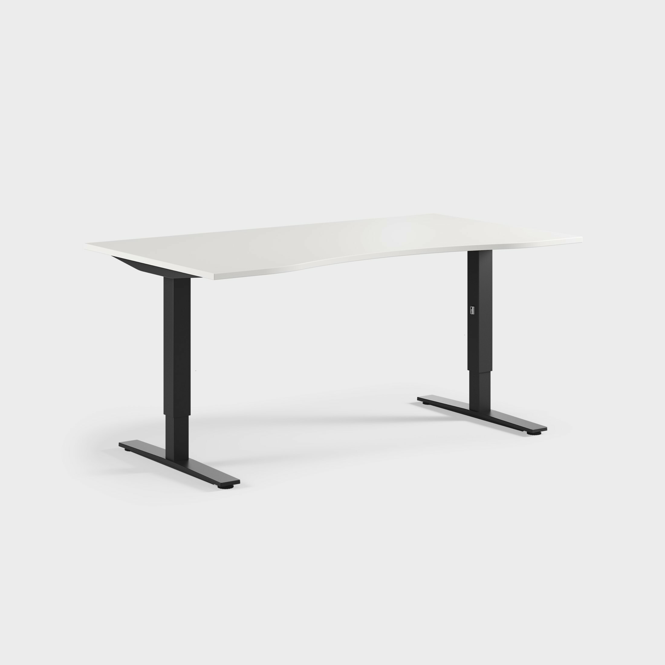 Oberon 160 x 90 cm, Istumatyöhön säädettävä, mustat jalat, levy valkoista laminaattia